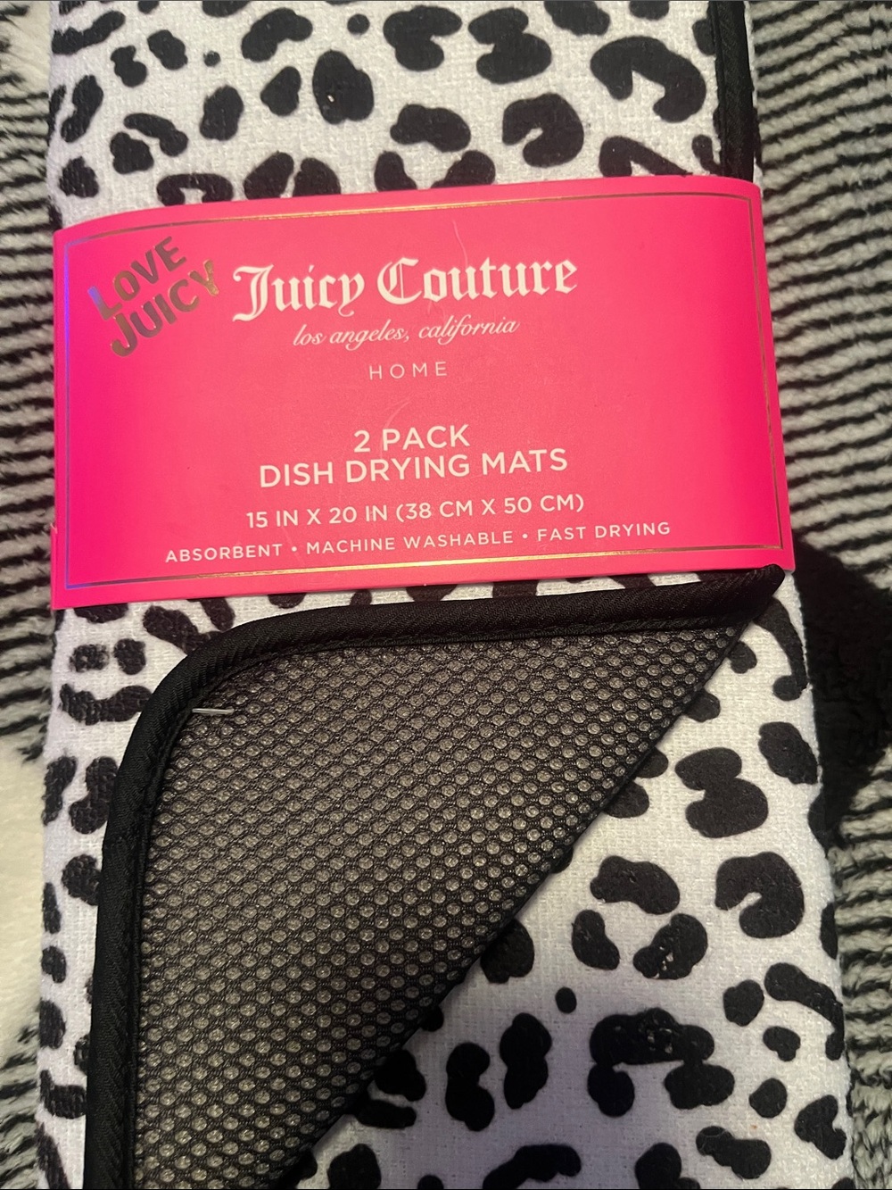 Juicy Couture Black & White Leopard Dish Drying Mats - 2 Pack